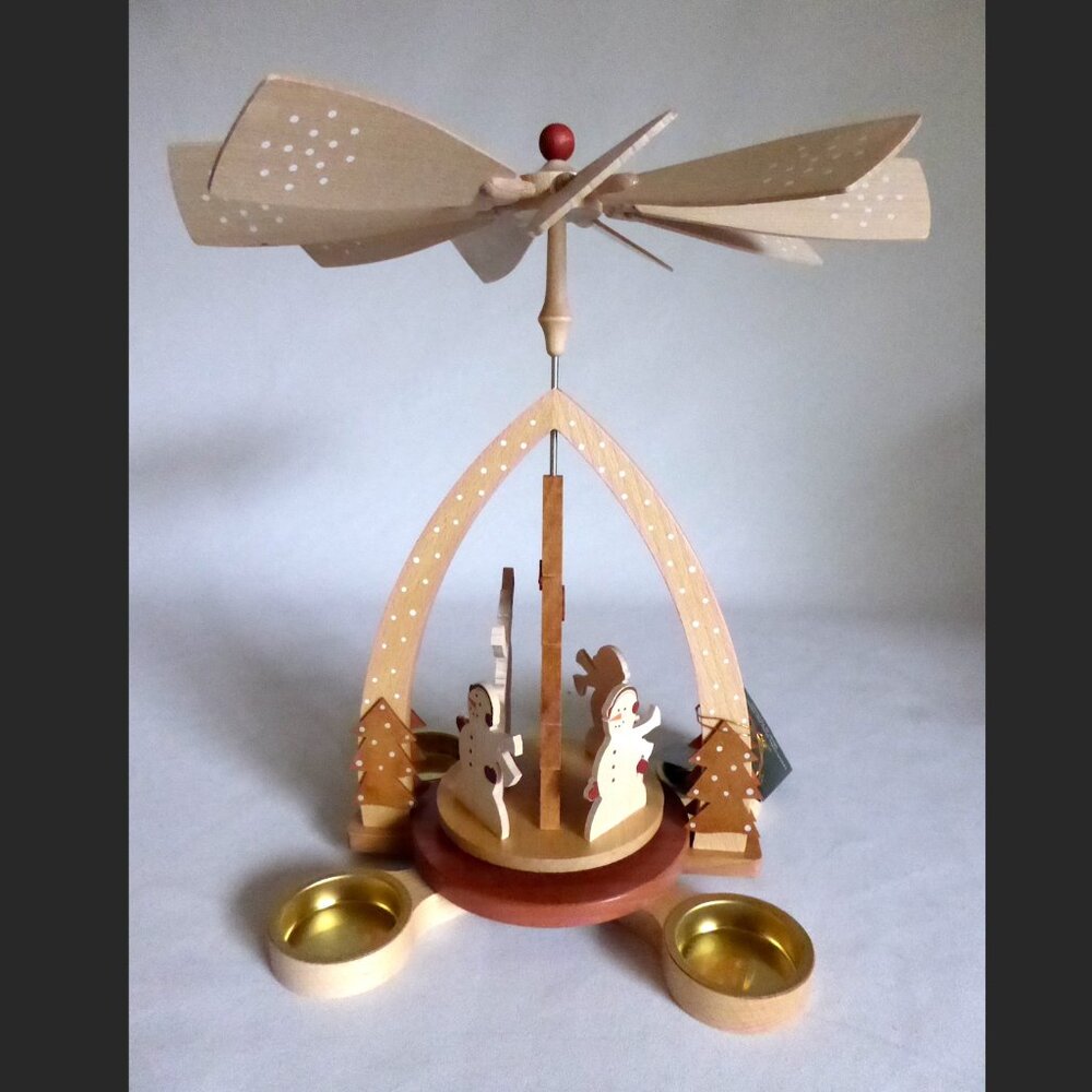 NEW 11” ERZGEBIRGISCHE VOLKSKUNST RICHARD GLASSER WOOD CHRISTMAS PYRAMID SNOWMAN - Picture 3 of 14